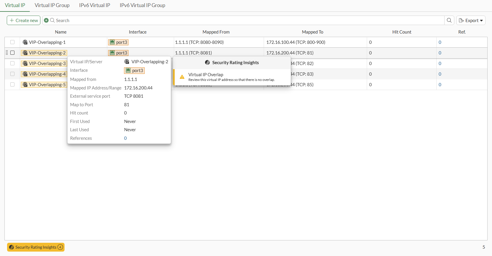Ordering virtual IPs and detecting overlaps New | FortiGate